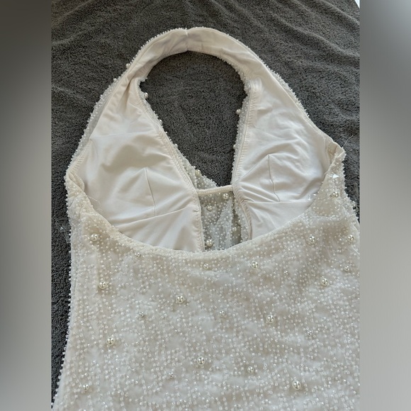 Oh Polly Versailles Deep Plunge Embellished Mini Dress in White - Picture 10 of 10